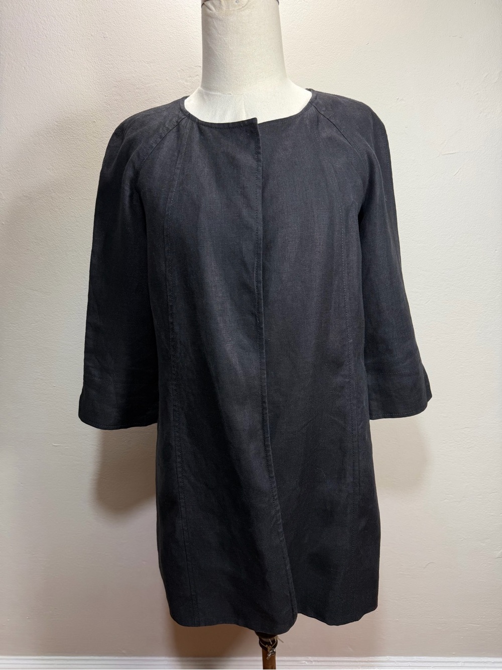 Talbots Petite Black Linen Jacket - Collarless Knit Texture